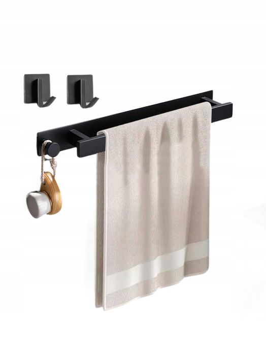 Wieszak na ręczniki SAMOPRZYLEPNY z dwoma haczykami CZARNY MAT LOFT