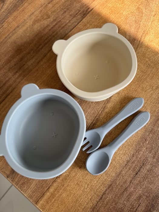 Miseczki silikonowe Miś + sztućce GIGI Kids