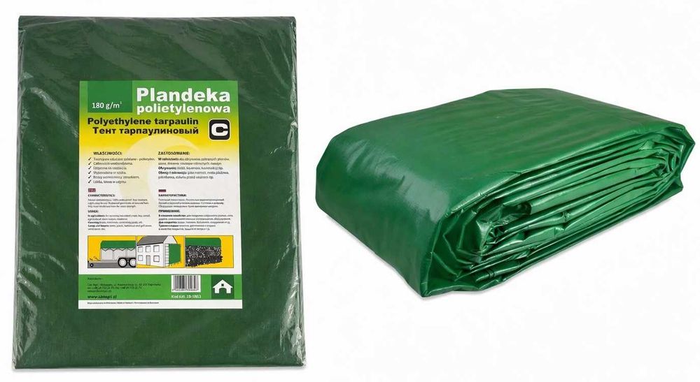 Plandeka 4x6 m, 180 g, zielona, PE, Gruba Mocna Wzmacniana UV