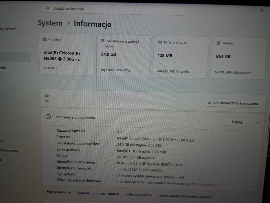 Laptop 17 cali, 24 Ram, 1TB dysk, windows 11, QWERTY