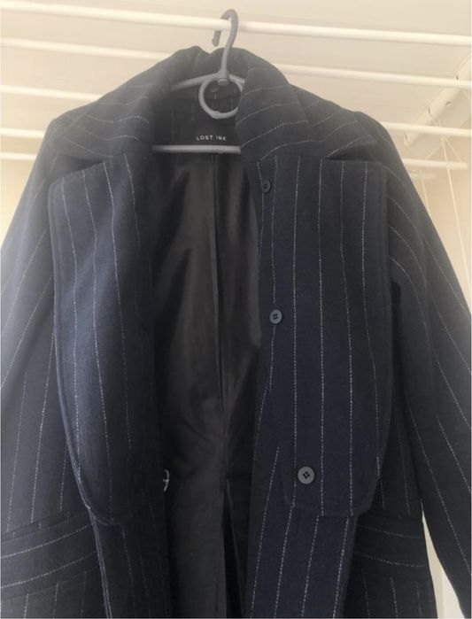 Весеннее/осеннее синее пальто в полоску