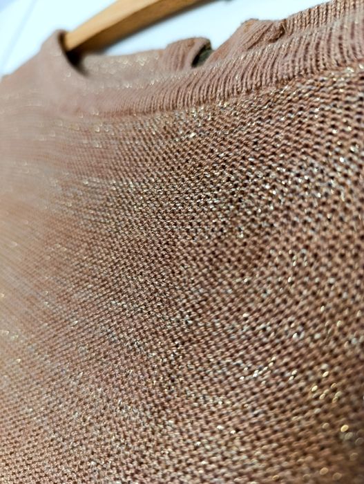 Sweter, tunika, small Size, khaki, złota nić, Mango
