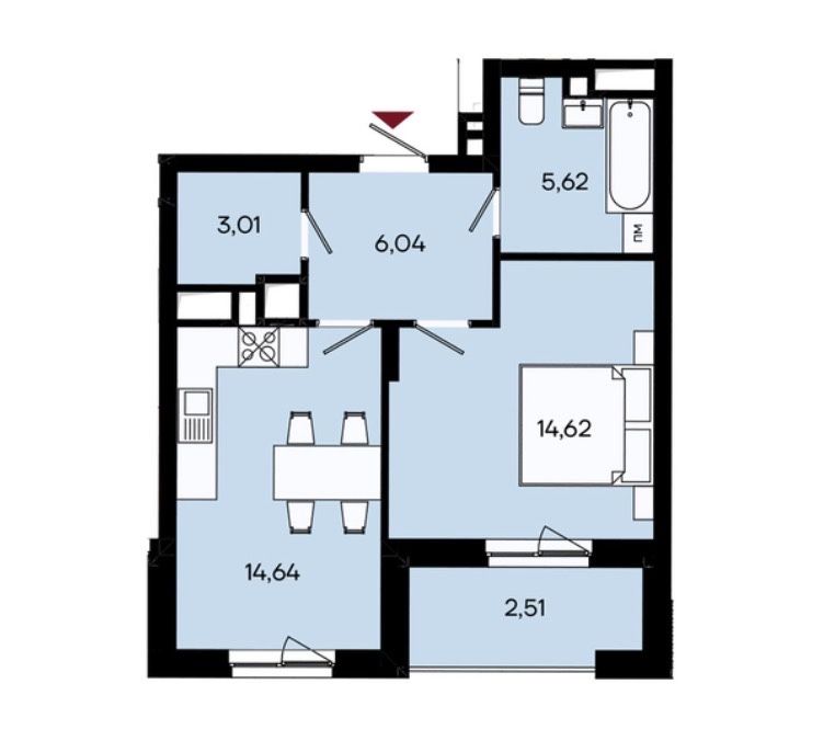 ЖК River City | 1-кімнатна 46,5 м² | 5 поверх | гардеробна