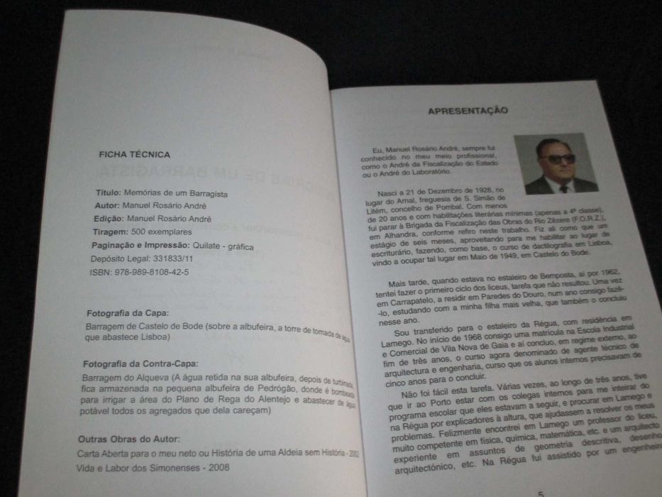 Livro Memórias de um Barragista Manuel R. André Autografado