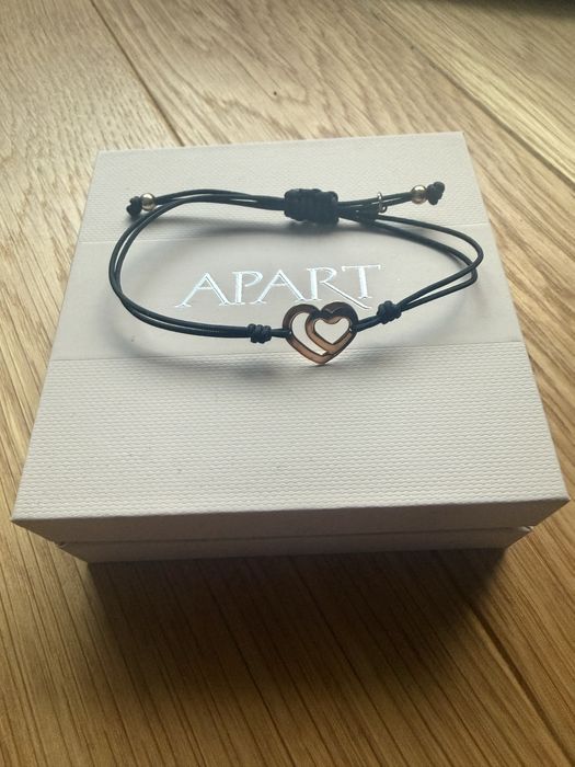 Bransoletka Apart srebro serce kolor złoty czarny sznurek