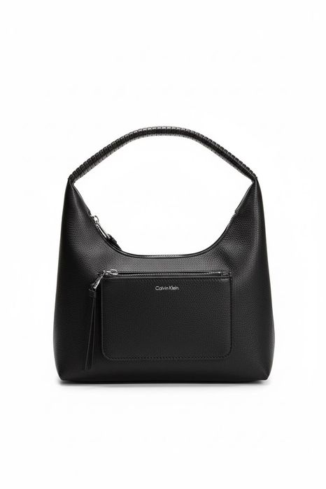 Torebka Calvin Klein skóra naturalna plecionka na ramie hobo