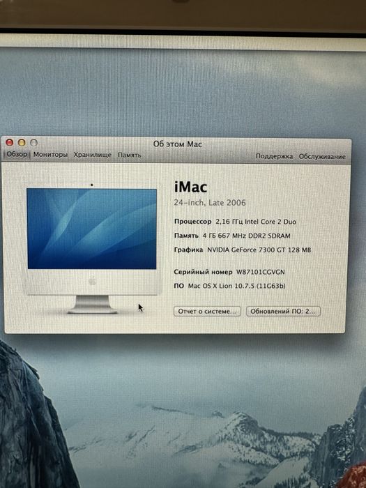 Imac 24 inch late 2006, core 2 duo, 4gb озу, торг