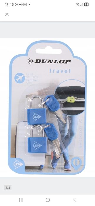 Dunlop Travel KŁÓDKA do bagażu walizki szafki NA KLUCZYK - zestaw 2 sz
