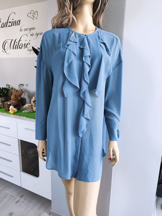 Koszula bluzka damska z żabotem mgiełka modna asymetryczna vintage 40