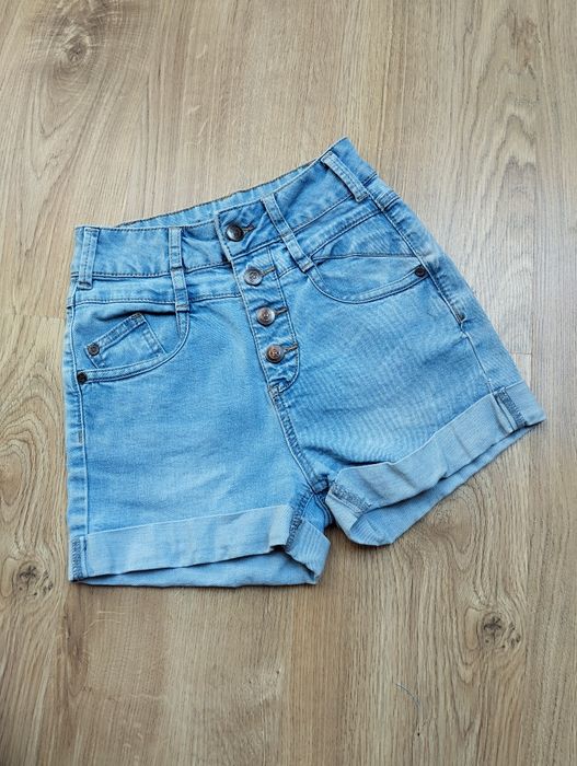 Szorty jeansowe z wysokim stanem zapinane na guziki XS high waist retro vintage style