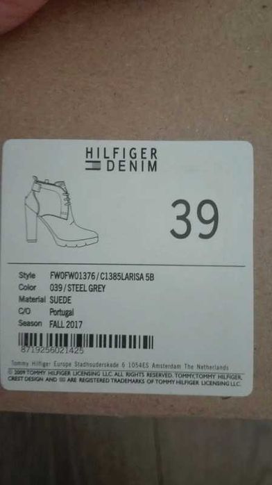 Nowe Stylowe Szare Botki Tommy Hilfiger Denim 39 Zamsz 599 PLN