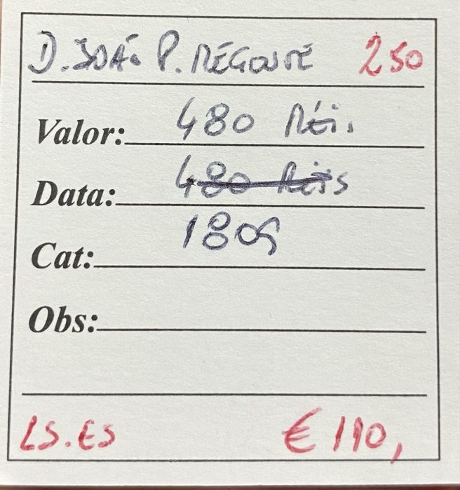 Moeda 250 -  480 Reis D JOAO P REGENTE 1809