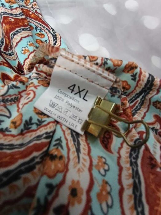 Sukienka maxi boho paisley 4XL damska letnia zwiewna wakacyjna oversize długa luźna plażowa etno casual plus size z rozcięciem kolorowa