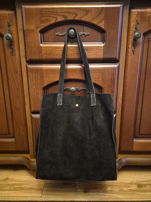 Torba włoska skóra  zamsz ciemna czekolada