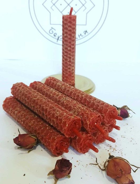 Свічки з травами: роза, полин, м'ята, калина, папороть. свічка вощина