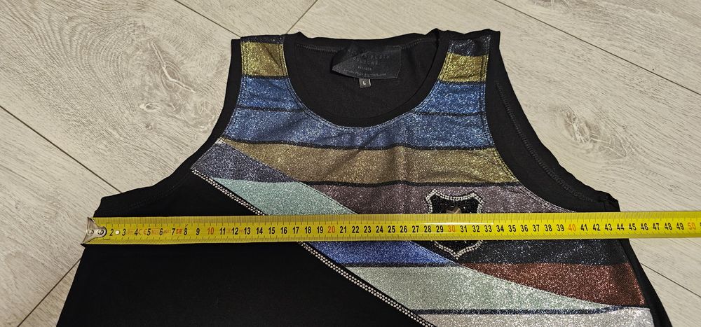 Philipp Plein Damski cekinowy top z czaszką i napisem  rozmiar L