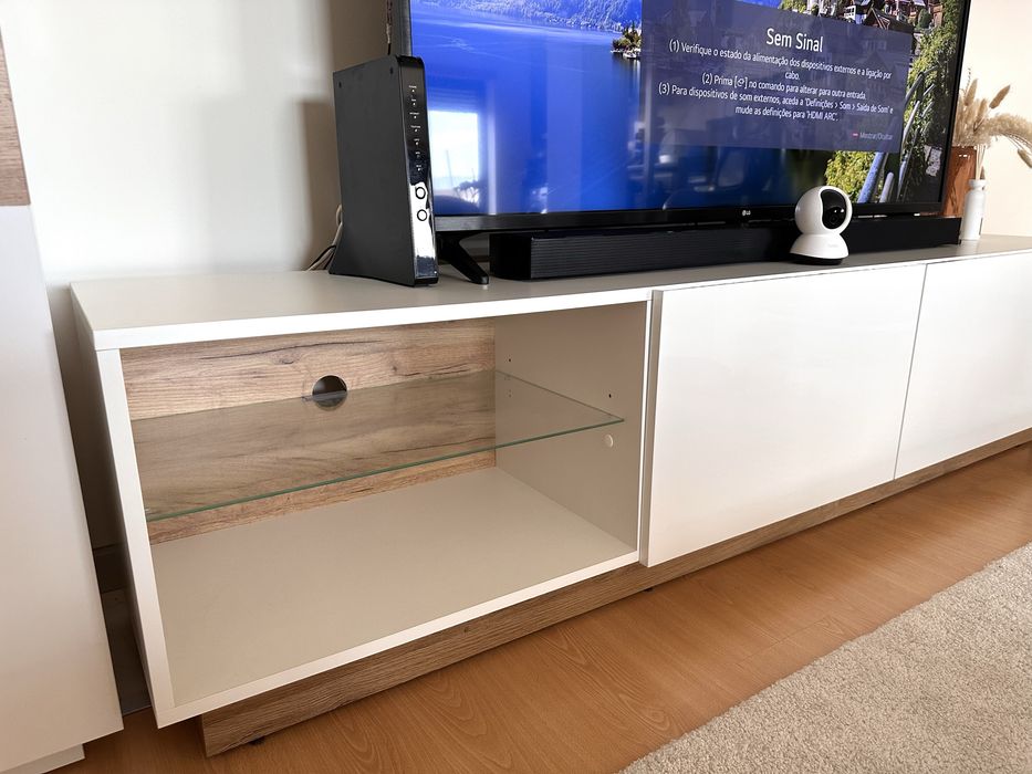 Móvel TV branco brilhante e carvalho 187cm novo