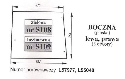 John Deere 1640,3140 -szyba boczna S 108 S 109 S 110 S 111 S 112 S 113