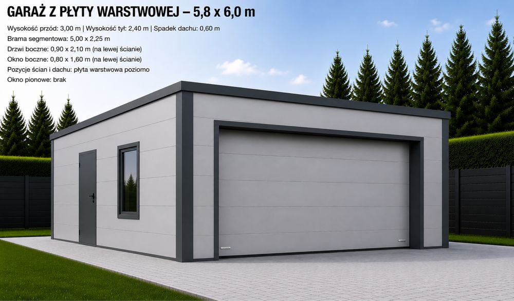 Garaż plyta warstwowa 35m2 ocieplany