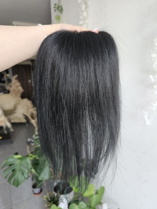 Tupet topper z włosów naturalnych Zoe ręcznie tkany imitacja skóry