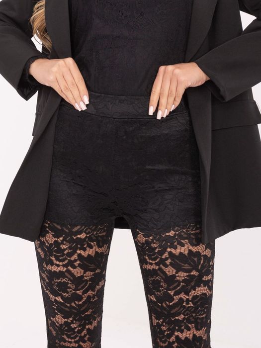Czarne koronkowe spodnie ITALY MODA z wysokim stanem – eleganckie