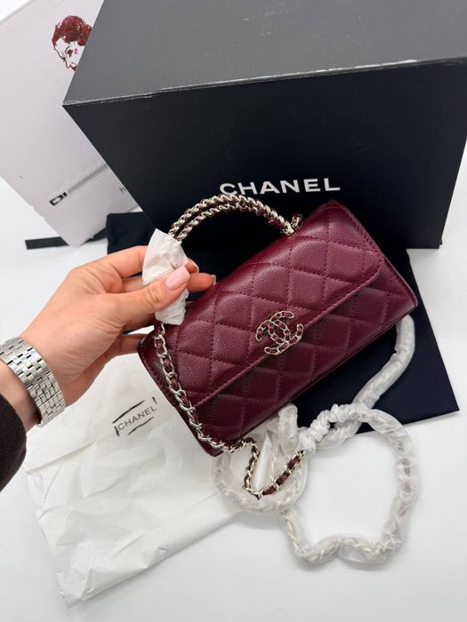 Сумка Chanel Mini Flap Top Handle Bag Caviar Leather бордова