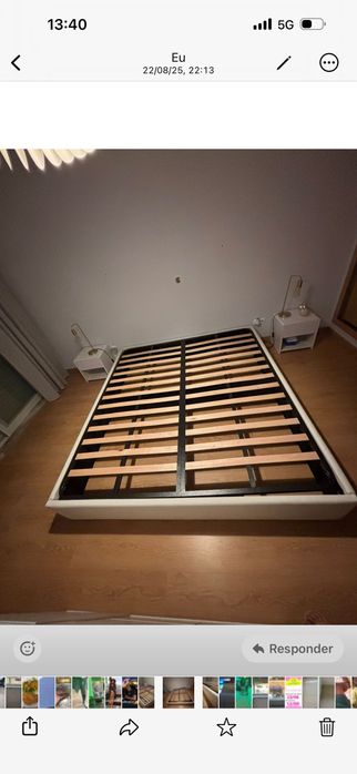Sommier branco em tecido + estrado 180 x 200