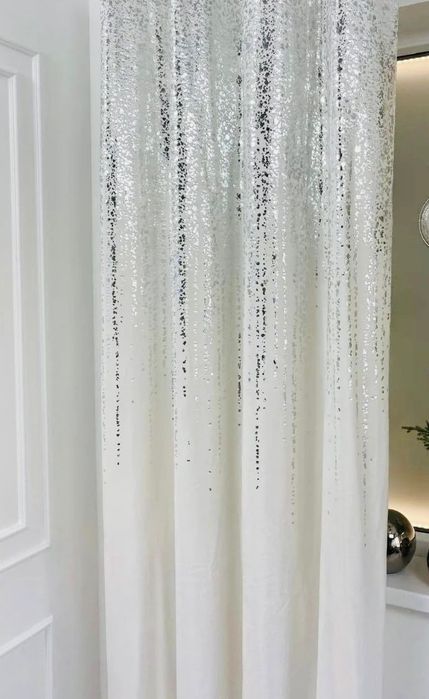 Białe zasłony welurowe srebrny deszcz 2 szt 140x250cm