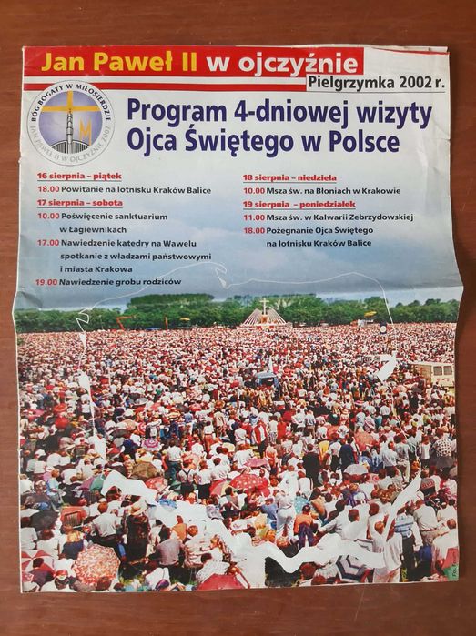 Jan Paweł II w ojczyźnie - Pielgrzymka 2002 r. - program wizyty w Polsce - dodatek do gazety