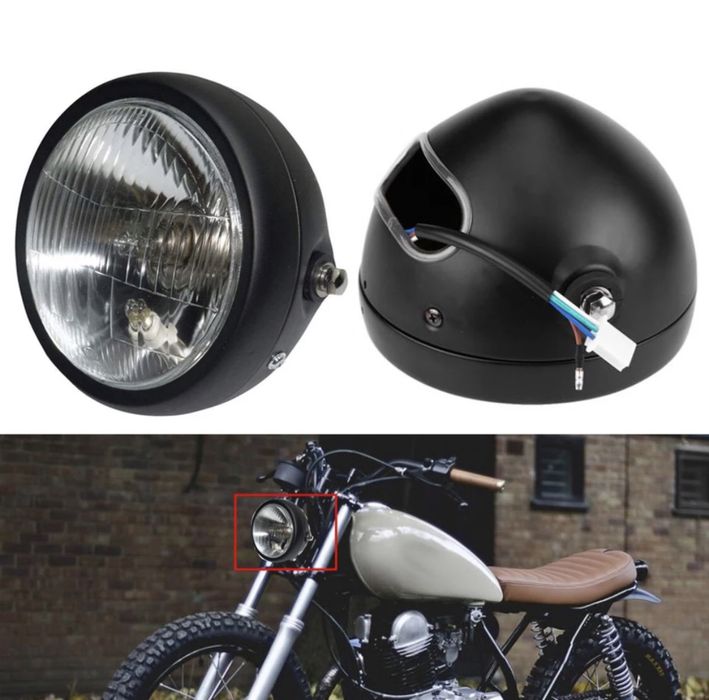 Farol frontal cromado lente amarela dois apoios laterais