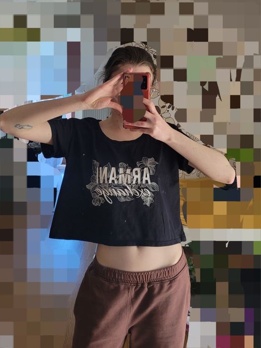 Crop top bluzka tshirt Armani czarny