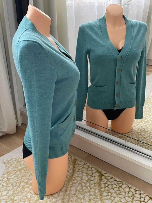 Krótki damski kardigan rozpinany sweter J.Crew wełna Merino r.XXS