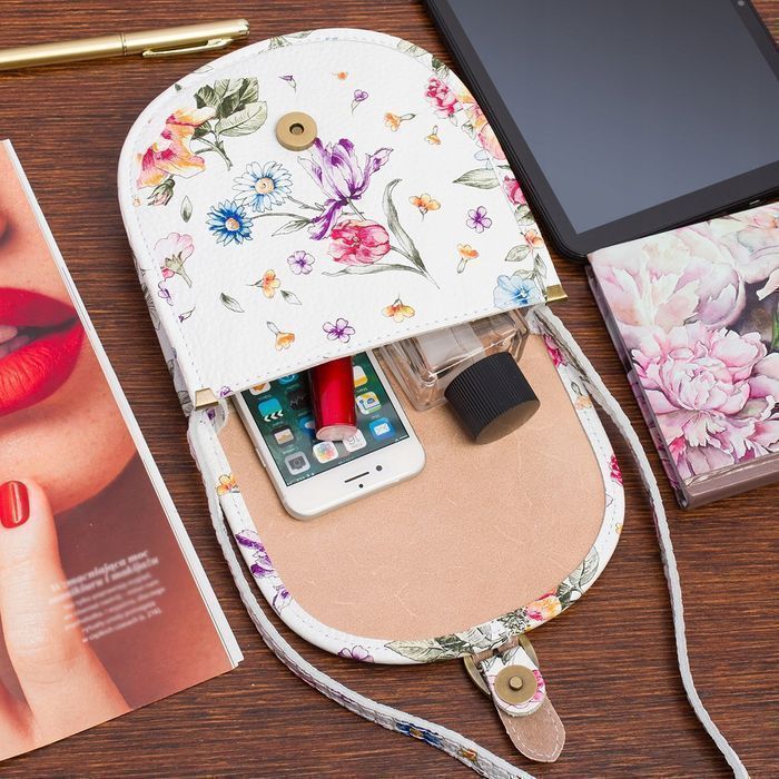 Białe kwiaty Damska Skórzana Mała Torebka Listonoszka podkówka weekend