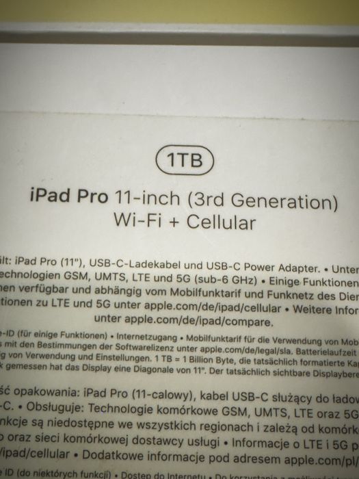 iPad Pro 11” 1TB 5G (M1, 16GB RAM) – stan idealny