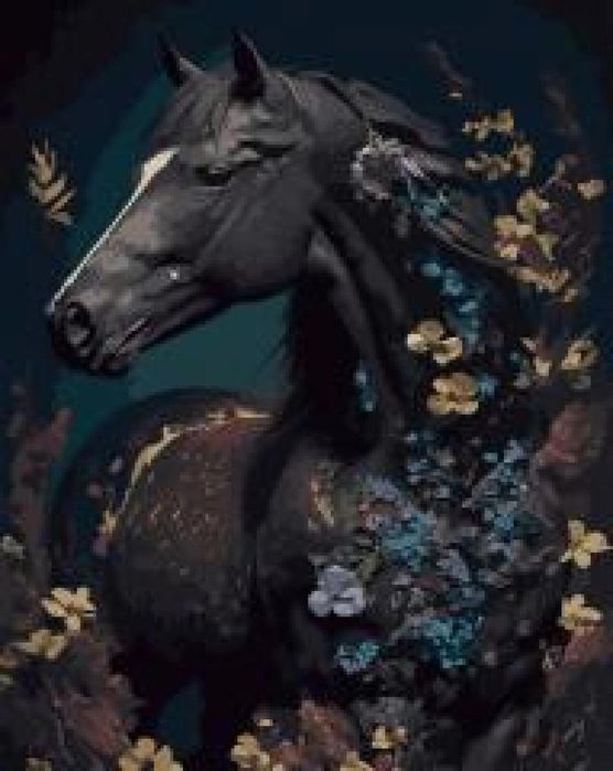 Malowanie po numerach czarne płótno - Czarny Koń.. Twoje Hobby pude