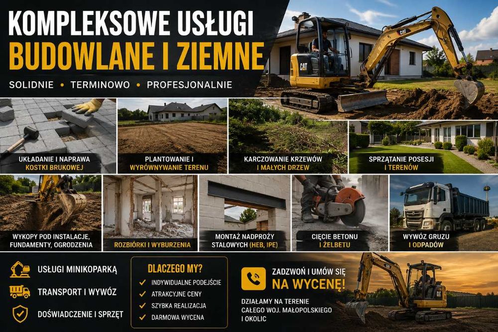 Drobne Prace Budowlane • Kostka Brukowa • Minikoparka • Porządkowanie Terenu