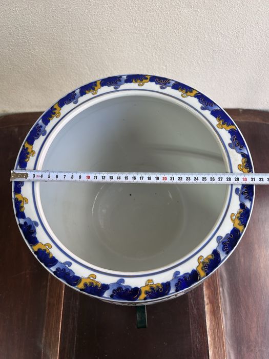 Vaso Decorativo em Cerâmica Pintado à Mão + Suporte em Ferro