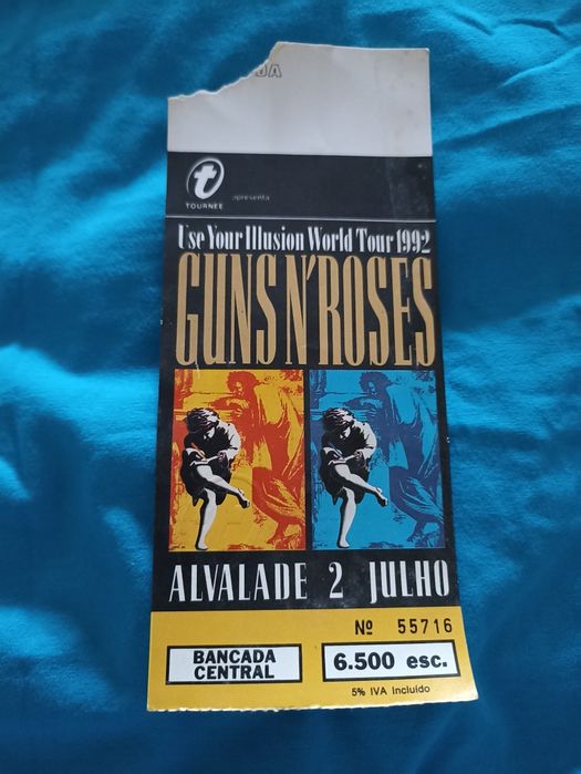Bilhete concertos Guns N' Roses Alvalade 1992