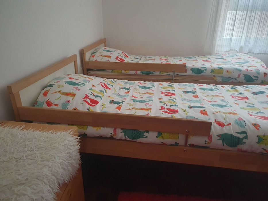 2 Estruturas de cama c/estrado ripas, faia, 70x160 cm + colchão IKEA