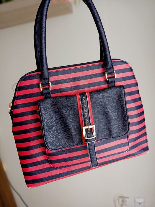 Torebka czerwono granatowa w paski Tommy Hilfiger