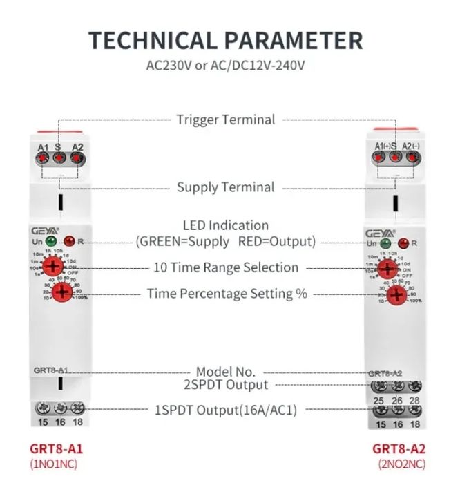 Реле времени GRT8-A 16A, AC/DC 12–240V