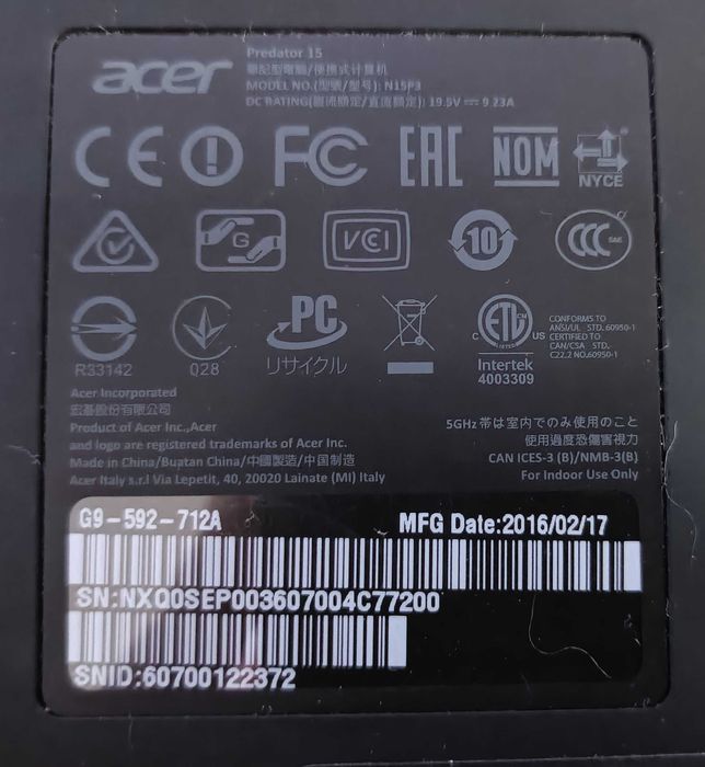 003 Laptop Acer Predator 15