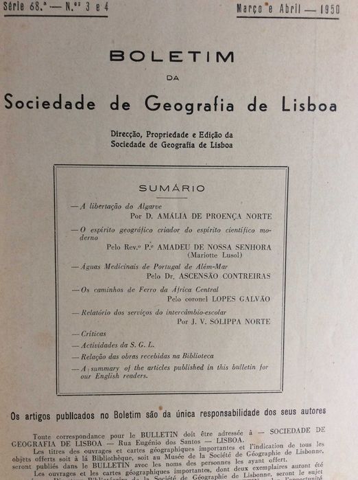 Boletim da Sociedade de Geografia de Lisboa. Março e Abril, 1950.