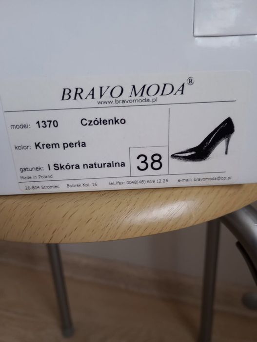 Buty czółenko, na obcasie, skórzane,  Bravo Moda, rozmiar 38, krem per