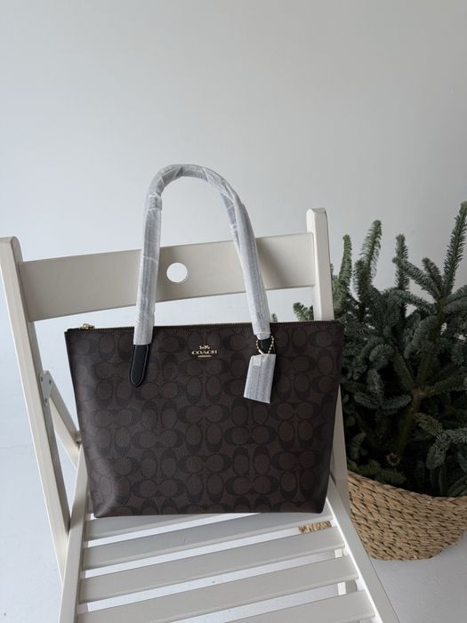 Сумка шопер Coach Zip Tote коричнева/бежева