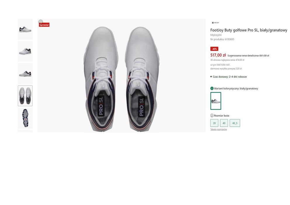 Buty golf FootJoy Pro SL roz. 45 2/3 – białe/szare/cegła stan idealny!
