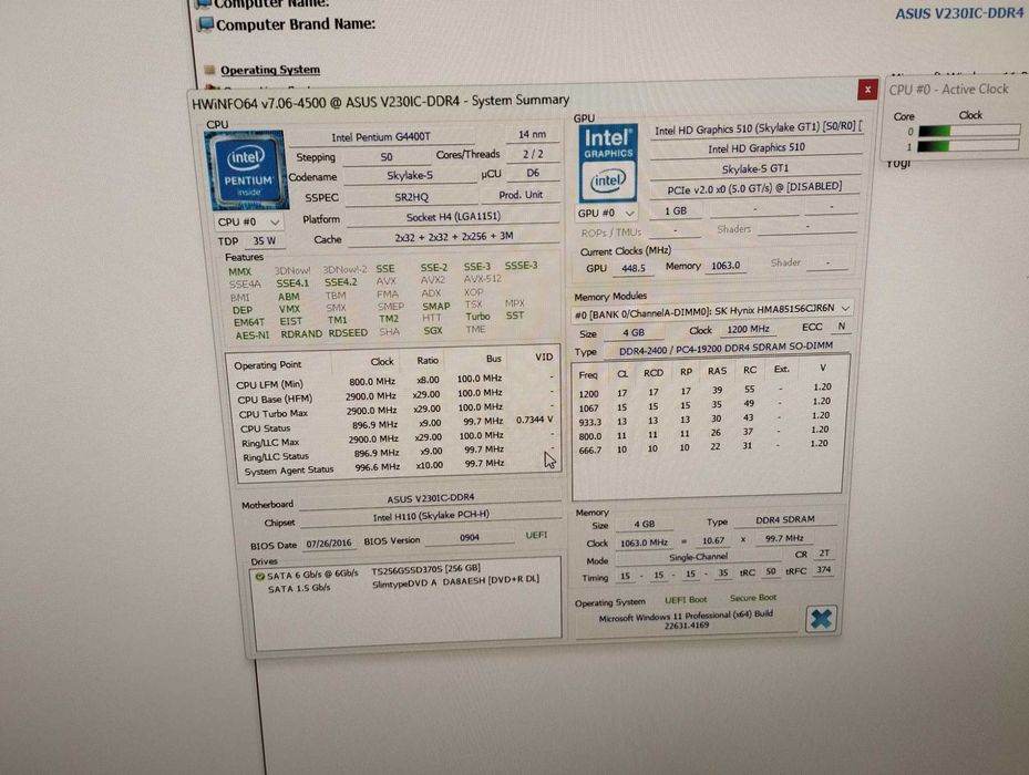 Komputer ASUS AiO V230IC Pentium G4400T