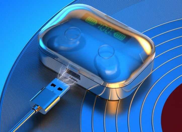 Słuchawki bezprzewodowe douszne bluetooth powerbank dotyk etui K-656