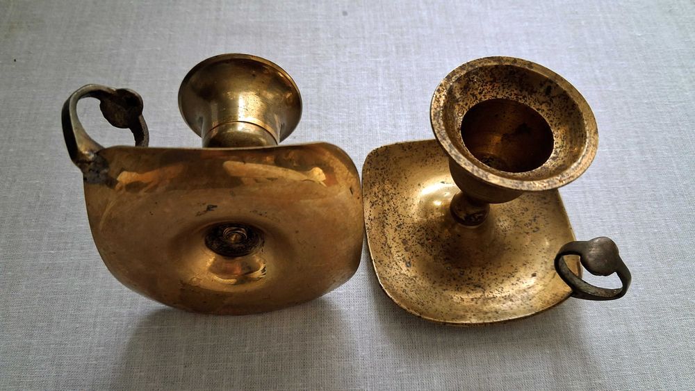 2 Mosiężne świeczniki z kagankiem + 4 świeczki cena za wszystko