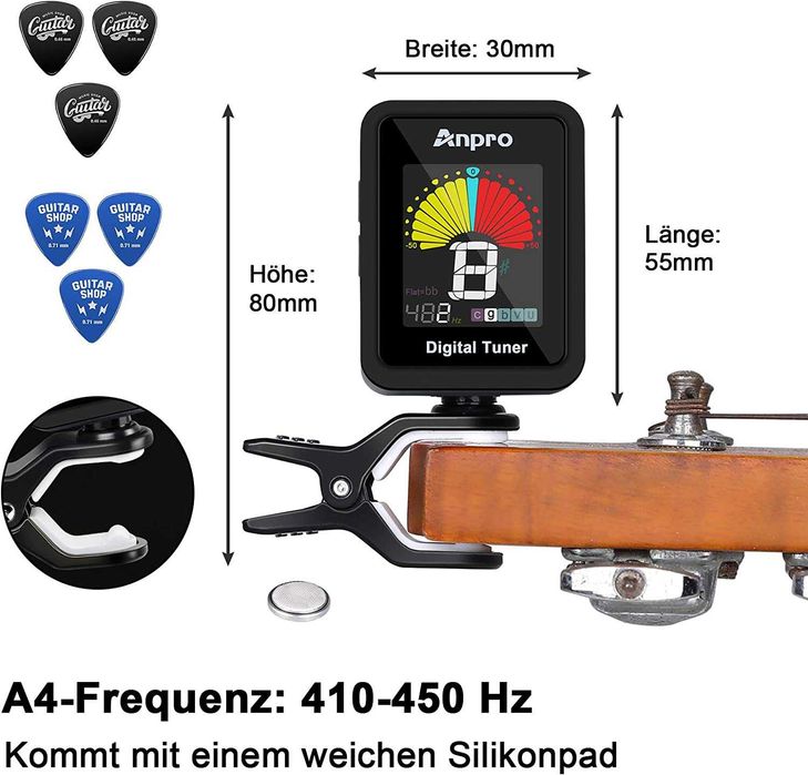 Palhetas e Anpro Guitar Tuner Guitar Picks Kit Guitar c display